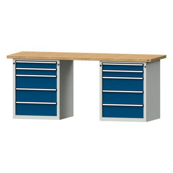 ANKE Kombiwerkbank Modell 850 V, 2000x700x840mm, Buche massiv, Sockelschrank, 10 Schubladen, blau
