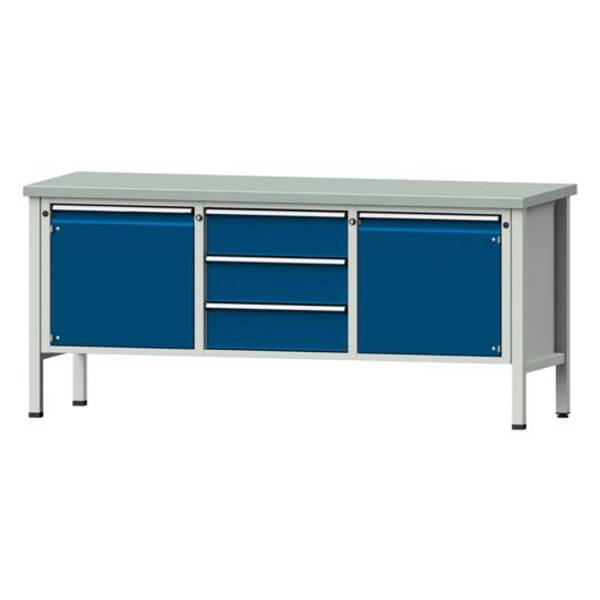 ANKE Kastenwerkbank Modell 122 V, 2000x700x890, Stahlplatte, 3 Schubladen, 2 Türen, blau