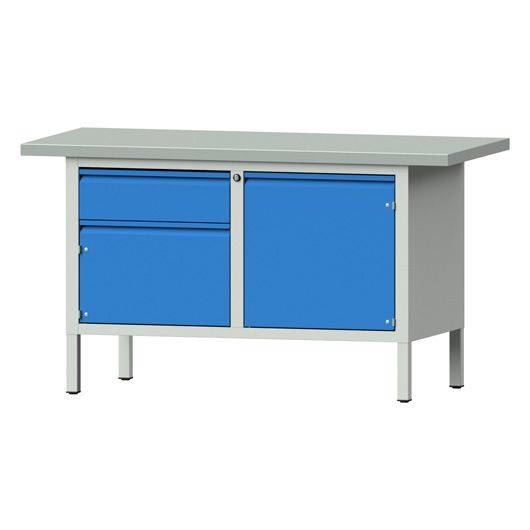 ANKE Kastenwerkbank Modell 132 E, 1500x700x840, Stahlplatte, 1 Schublade, 2 Türen, blau-0