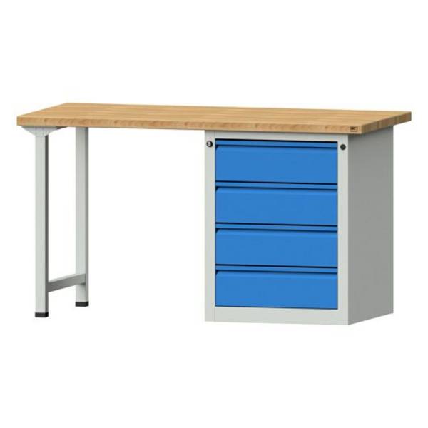 ANKE Kombiwerkbank Modell 805 E, 1500x700x840mm, Buche massiv, Sockelschrank, 4 Schubladen, blau