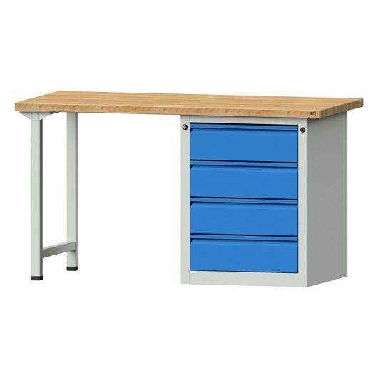 ANKE Kombiwerkbank Modell 805 E, 1500x700x840mm, Buche massiv, Sockelschrank, 4 Schubladen, blau-0