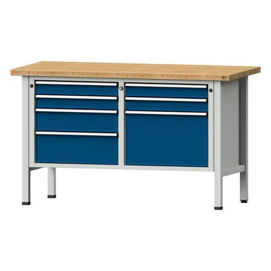 ANKE Kastenwerkbank Modell 239 V, 1500x700x890, Buche massiv, 7 Schubladen, blau-0