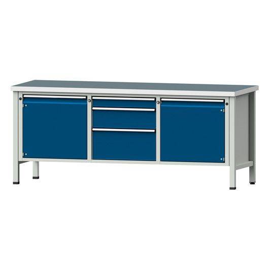 ANKE Kastenwerkbank Modell 126 V, 2000x700x840, Universalplatte, 3 Schubladen, 2 Türen, blau-0