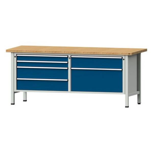ANKE Kastenwerkbank Modell 216 VX, 2000x800x840, Buche massiv, 6 Schubladen, blau