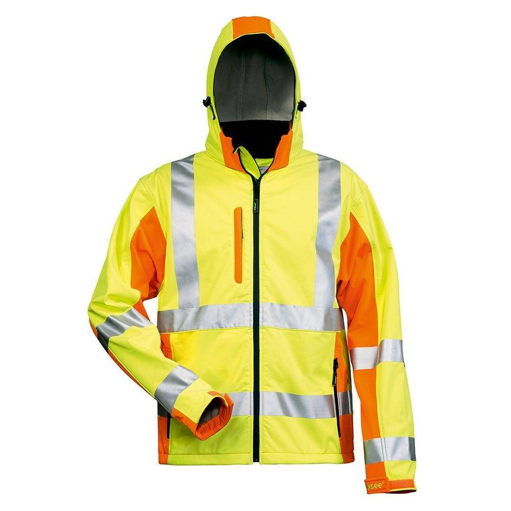 Warnschutz-Softshelljacke Elysee, 22735, gelb/orange, abnehmbare Kapuze, Größe 2XL