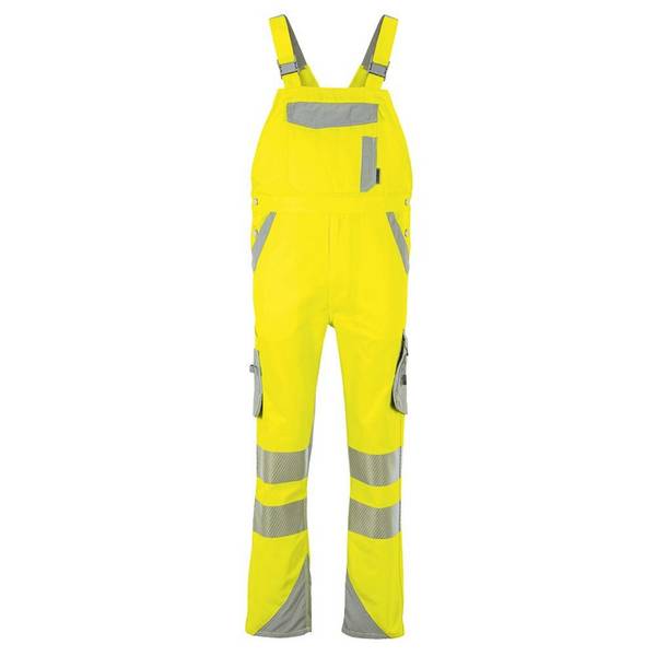 Planam Norit Warnschutz Herren Latzhose, Arbeitshose, 5931, gelb/grau, Größe 106