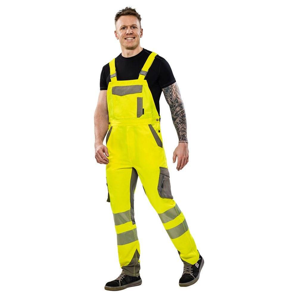 Planam Norit Warnschutz Herren Latzhose, Arbeitshose, 5931, gelb/grau, Größe 110-4