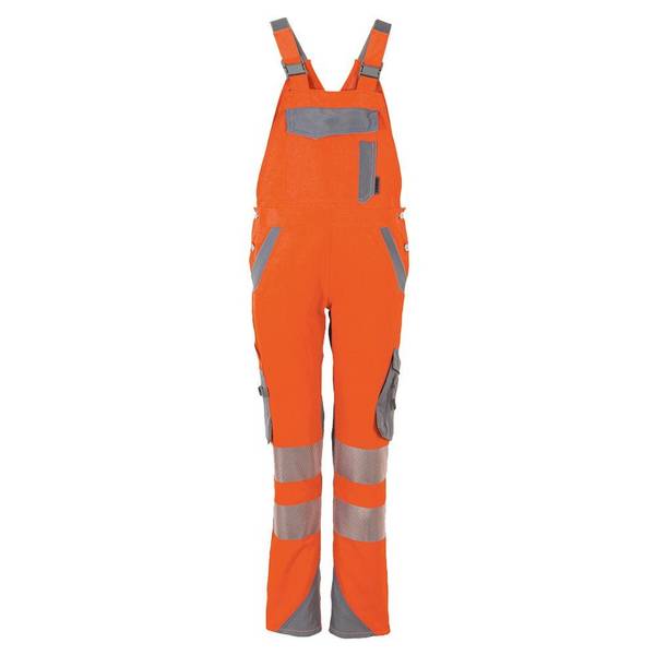 Planam Norit Warnschutz Damen Latzhose, Arbeitshose, 5935, orange/grau, Größe 42