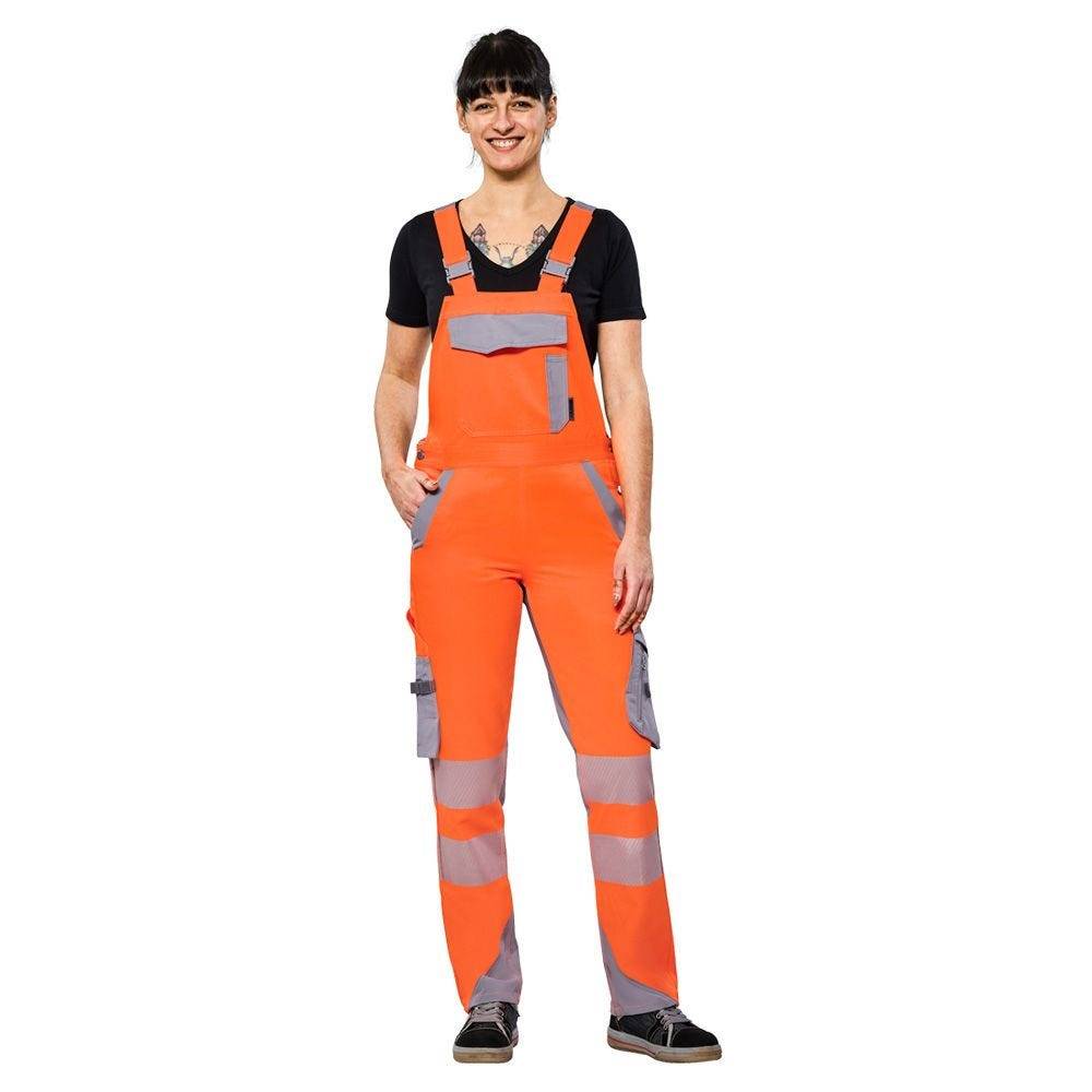 Planam Norit Warnschutz Damen Latzhose, Arbeitshose, 5935, orange/grau, Größe 42-4