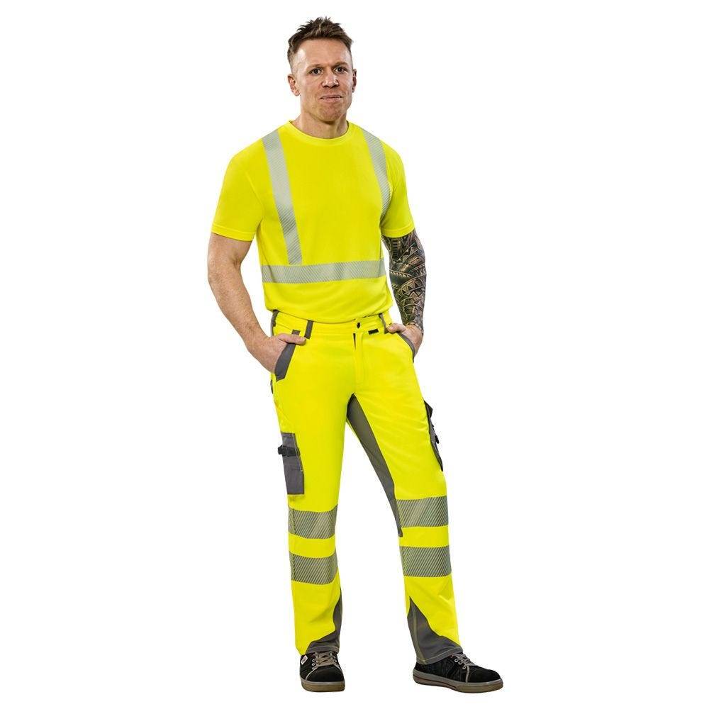 Planam Norit Warnschutz Herren Bundhose, Arbeitshose, 5921, gelb/grau, Größe 44-4