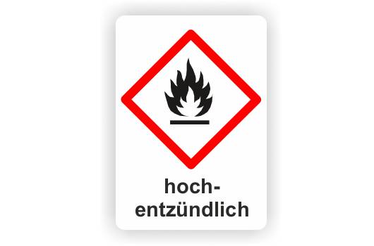 Gefahrensymbol GHS02 Flamme, hochentzündlich, 26 x 37 mm, 12 St./VE-1