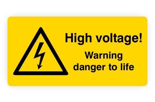 Warnaufkleber, High voltage! danger to life, Folie, 74 x 37 mm, 10 St./ Bog-0