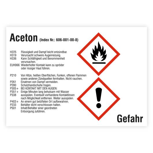 Gefahrstoffetikett Aceton, gemäß CLP/GHS, Folie, 105 x 74 mm-0