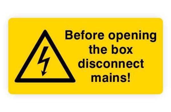 Warnaufkleber, Before opening disconnect mains, Folie, 37x18 mm