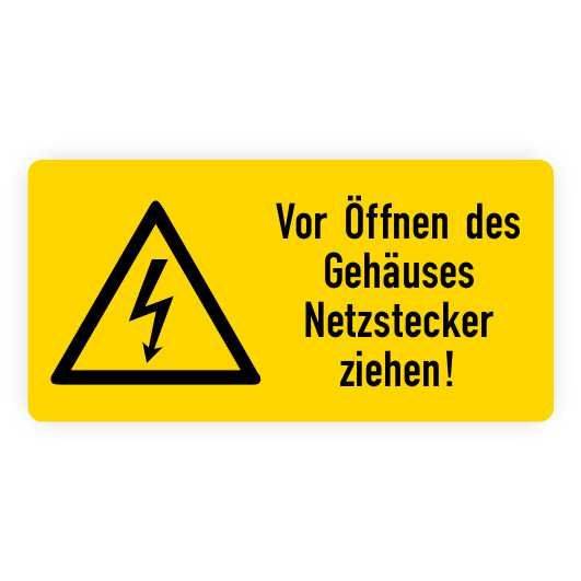 Warnaufkleber, Vor Öffnen Netzstecker ziehen, Folie, 74 x 37 mm, 10 St./ Bog-0