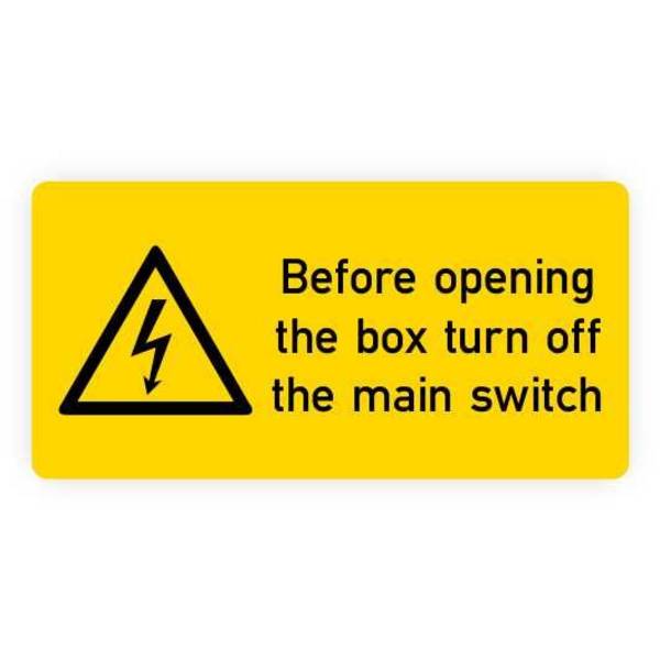 Warnaufkleber, Before opening turn off, Folie, 74 x 37 mm, 10 St./ Bogen