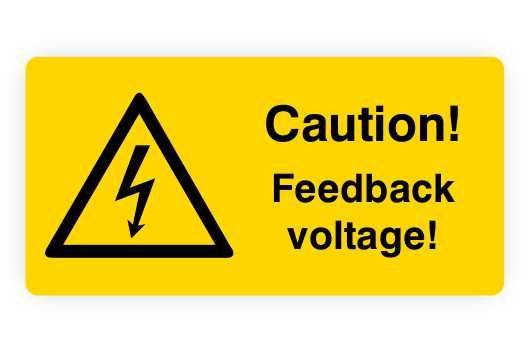 Warnaufkleber, Caution!Feedback voltage!, Folie, 37x18 mm-0