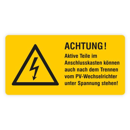 Warnaufkleber, ACHTUNG! Aktive Teile im Anschlusskasten..., Aufkleber, Folie, 52 x 26 mm-0