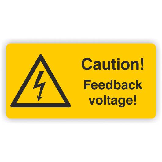 Warnaufkleber, Caution!Feedback voltage!, Folie, 74 x 37 mm, 10 St./ Bog-0