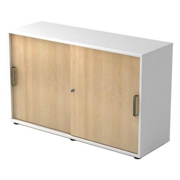 Hammerbacher Schiebetürenschrank Securoline, 2 OH, 120 x 40 x 74,8 cm, weiß/eiche