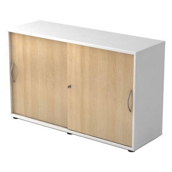 Hammerbacher Schiebetürenschrank Comfortline, 2 Ordnerhöhen, 120 x 40 x 74,8 cm, weiß/eiche
