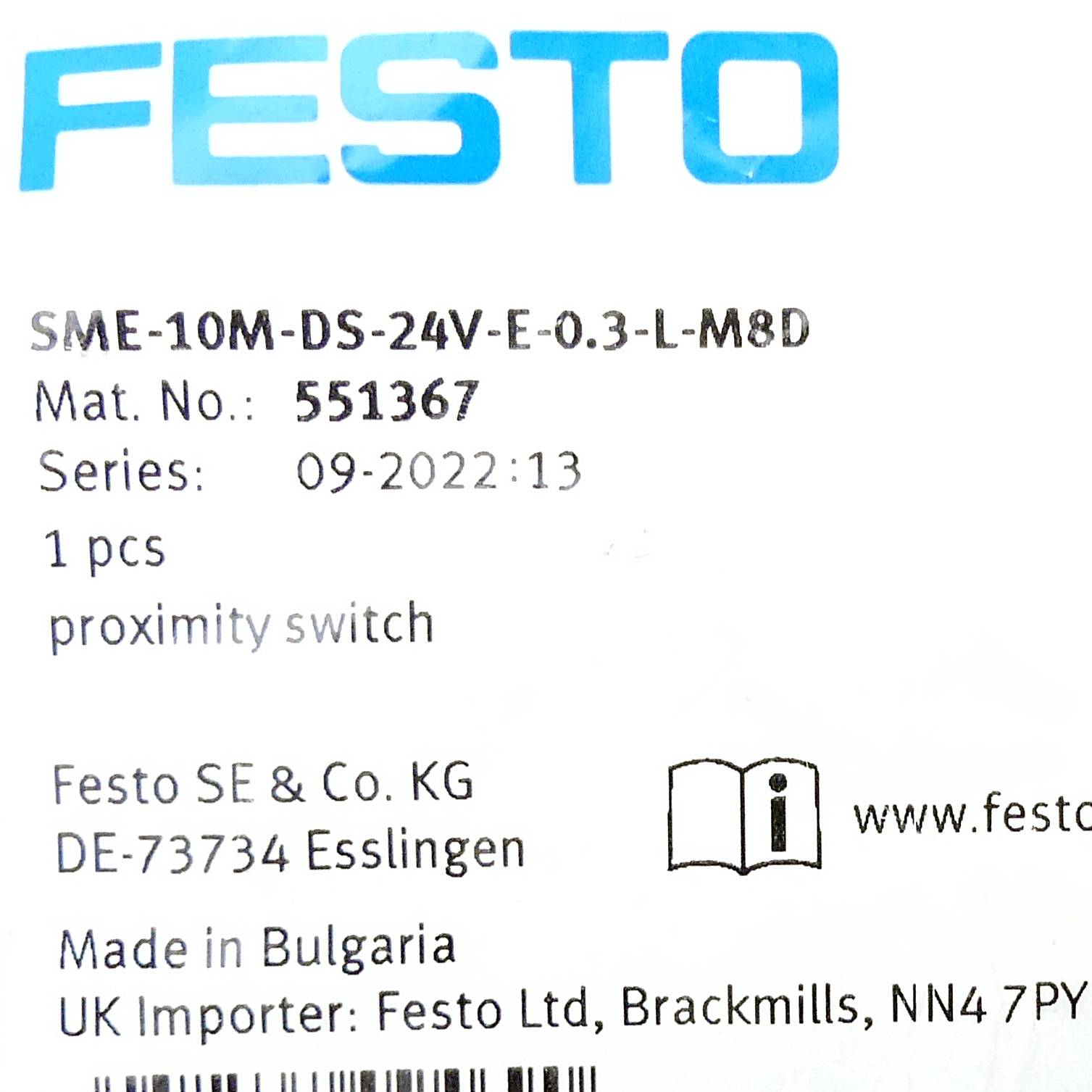 FESTO Näherungsschalter SME-10M-DS-24V-E-0,3-L-M8D 551367 (SME-10M-DS-24V-E-0,3-L-M8D)-1