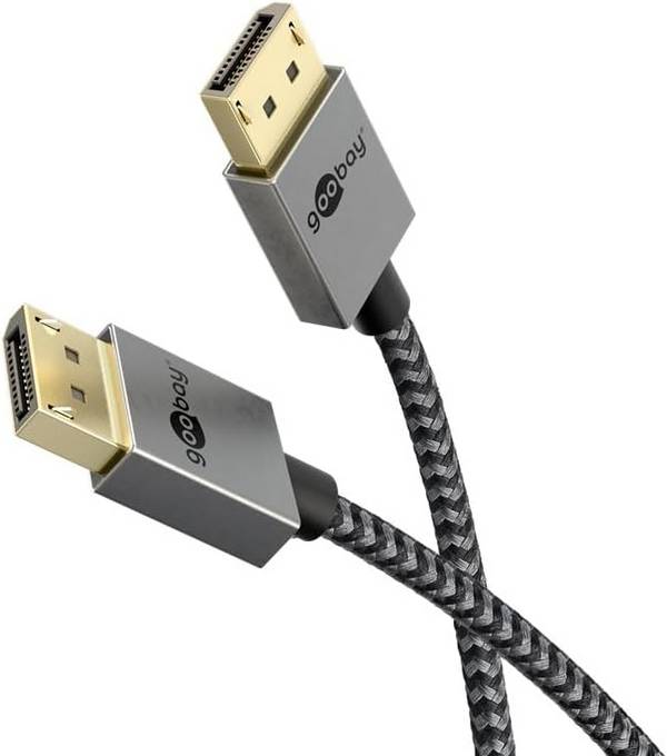 Goobay Plus 77445 DisplayPort Kabel 2.1 Gaming Monitorkabel UHD 8K @ 120Hz DP Textilkabel Shark Skin 40 Gbits Grau / 2m