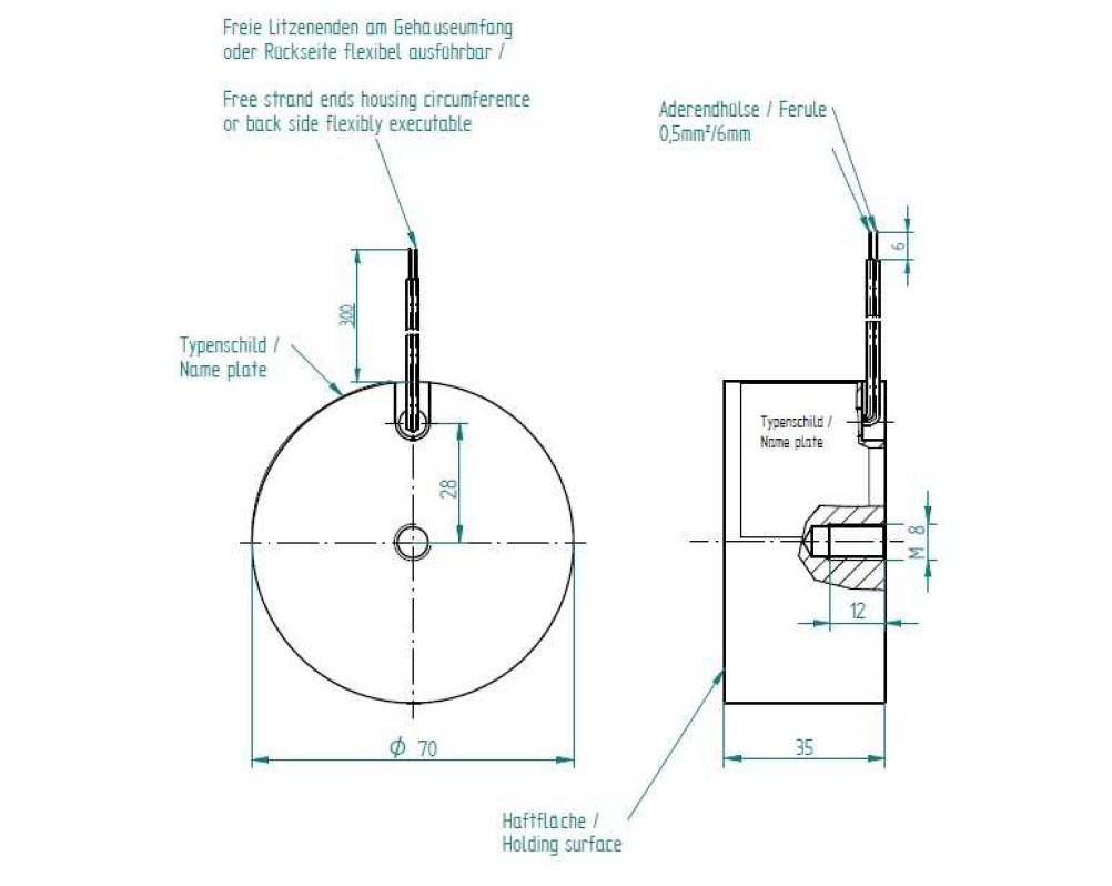 Kuhse Elektromagnet / Haftmagnet GTo 70.50 24V DC, Ø70 x 35mm, 1695N, 12,72W-2