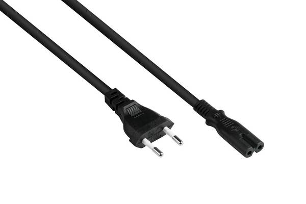 Euro-Netzkabel Euro-Stecker Typ C an C7/Euro 8 Buchse, schwarz, 0,75mm², 1,8m