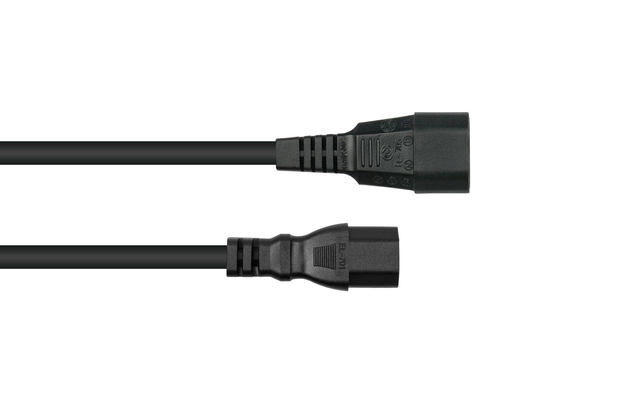 kabelmeister® Kaltgeräte-Warmgeräte-Verbindungskabel C14 (gerade) an C15 (gerade), schwarz, 1,00mm², 0,5m-1