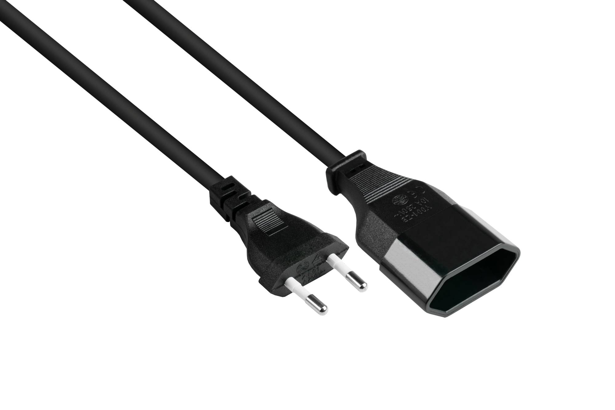 Euro-Verlängerung Euro-Stecker Typ C an Euro-Buchse, schwarz, 0,75mm², 1m-0