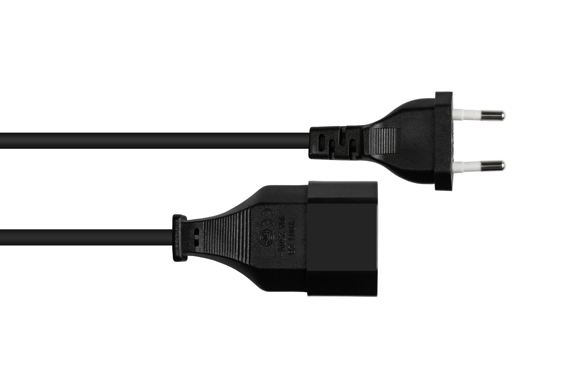 Euro-Verlängerung Euro-Stecker Typ C an Euro-Buchse, schwarz, 0,75mm², 1m-2