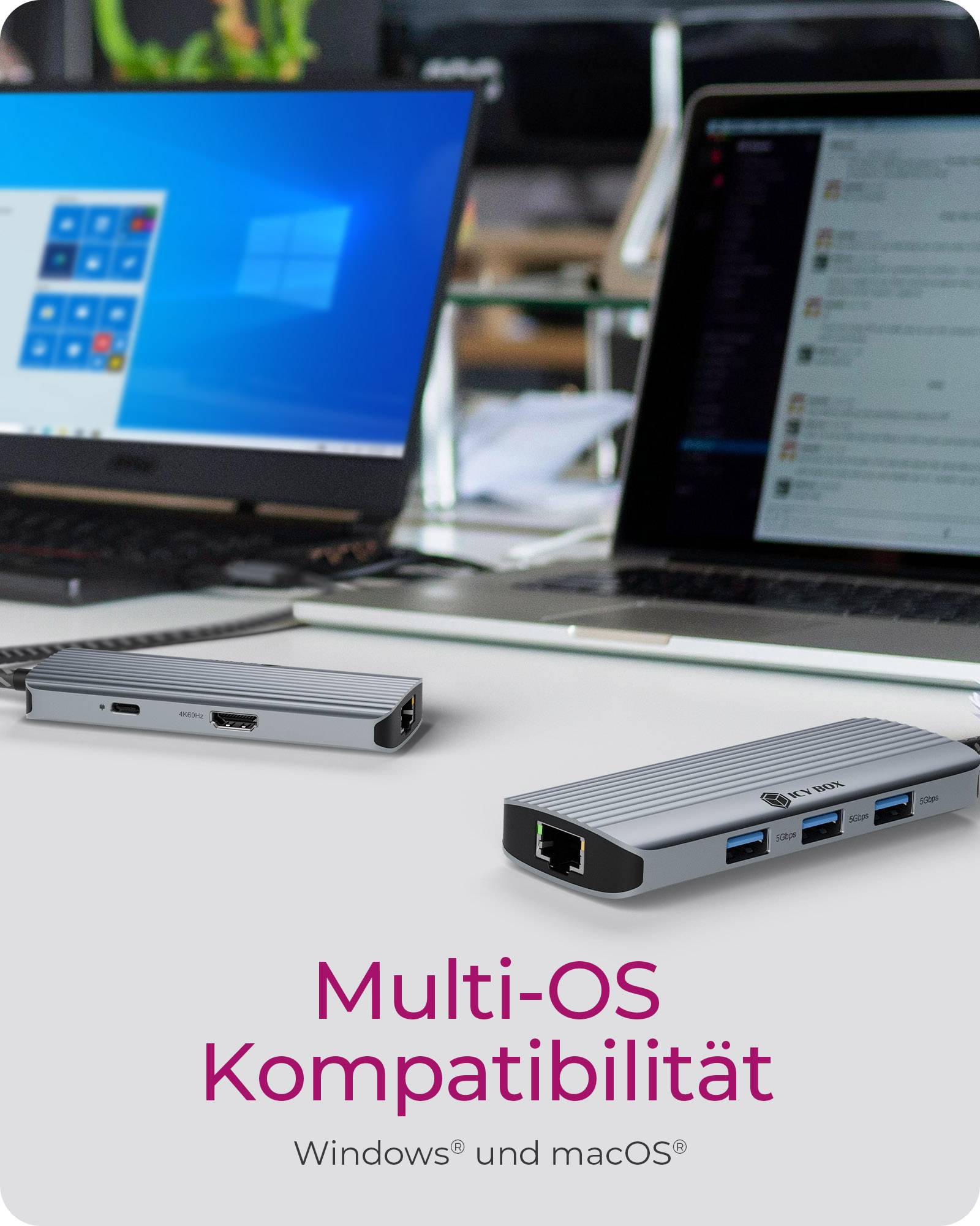 IB-DK4034a-CPD, 6 in 1 docking station, HDMI 4K60Hz, 3× USB-A USB 3.2 Gen1, 1×RJ45 1Gbit/s, 1×USB-C für PD3.0 100W-3