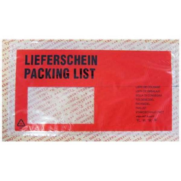 Dokumententasche für "Lieferschein", selbstklebend, Kunsstofffolie, rot, 240 x 133 mm
