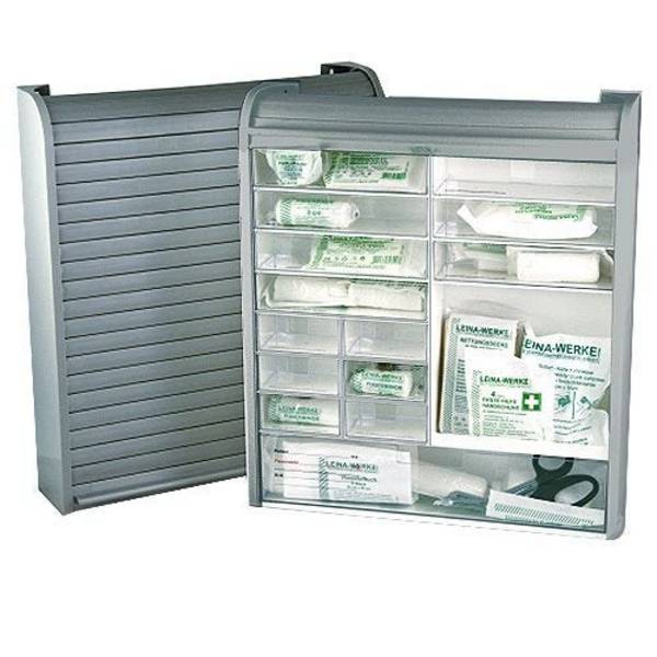 Verbandschrank Sani Roll mit Füllung gemäß DIN 13169, silber