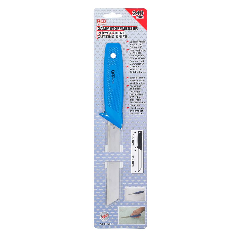 Dämmstoffmesser - 140 mm Spezialklinge mit Glattschliff - Gesamtlänge 240 mm-1
