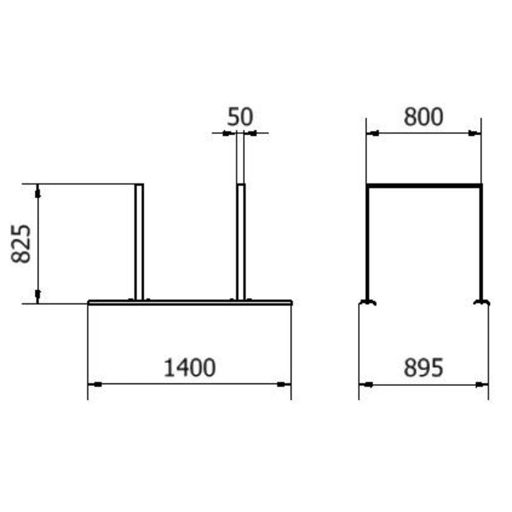 Anlehnbügel Schienensystem, 2 Bügel Flachstahl 50x12 mm, 1400x800mm (LxB), zum Aufschrauben, grau-1