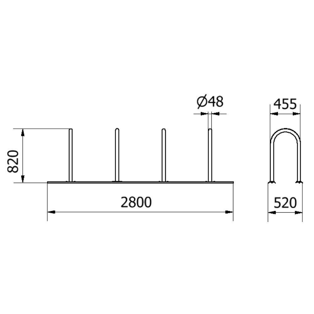 Anlehnbügel Schienensystem, 4 Bügel Rundrohr Ø48 mm, 2800x460mm (LxB), zum Aufschrauben-4