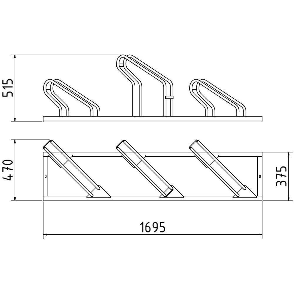 Fahrradständer, 3 Plätze, 45° links, 1695x500 mm, Hoch-/Tiefstellung, einseitig, feuerverzinkt-3