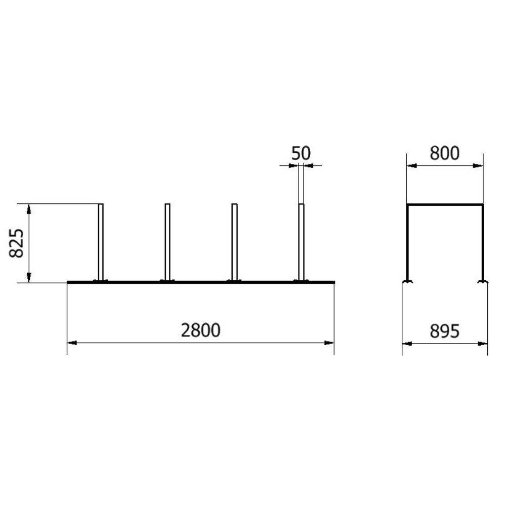 Anlehnbügel Schienensystem, 4 Bügel Flachstahl 50x12 mm, 2800x800mm (LxB), zum Aufschrauben-3