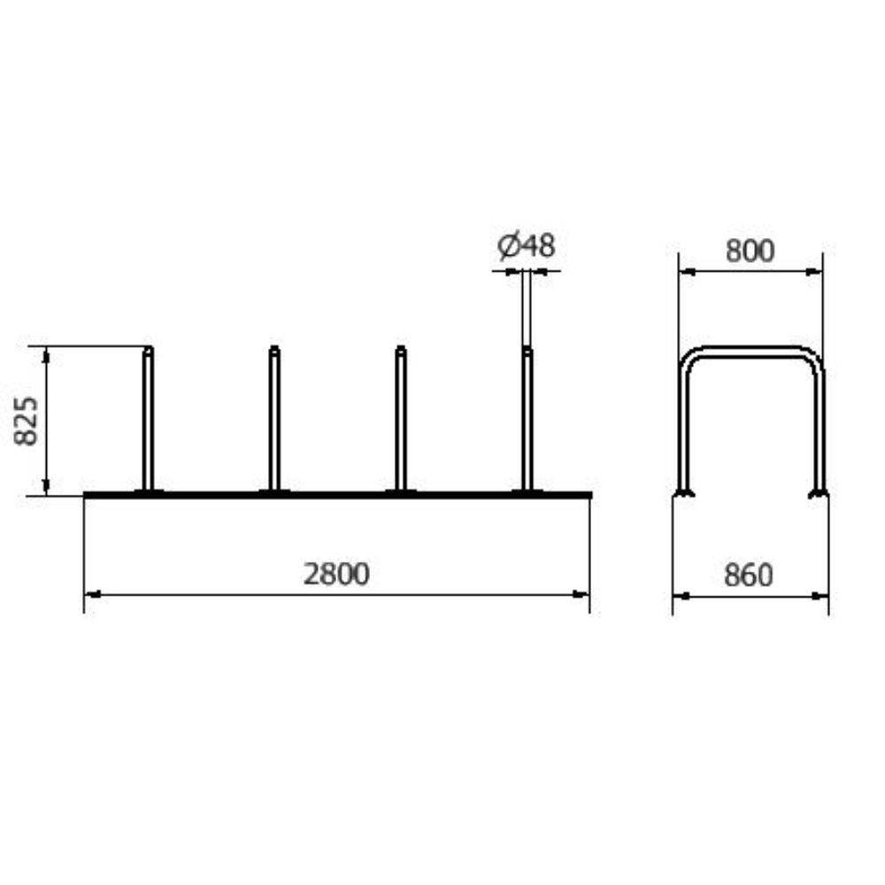 Anlehnbügel Schienensystem, 4 Bügel Stahlrohr Ø48 mm, 2800x800mm (LxB), zum Aufschrauben-4