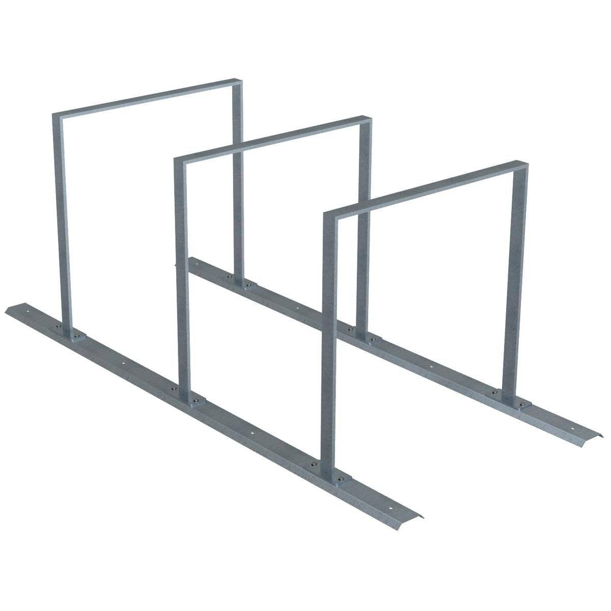 Anlehnbügel Schienensystem, 3 Bügel Flachstahl 50x12 mm, 2100x800mm (LxB), zum Aufschrauben-1