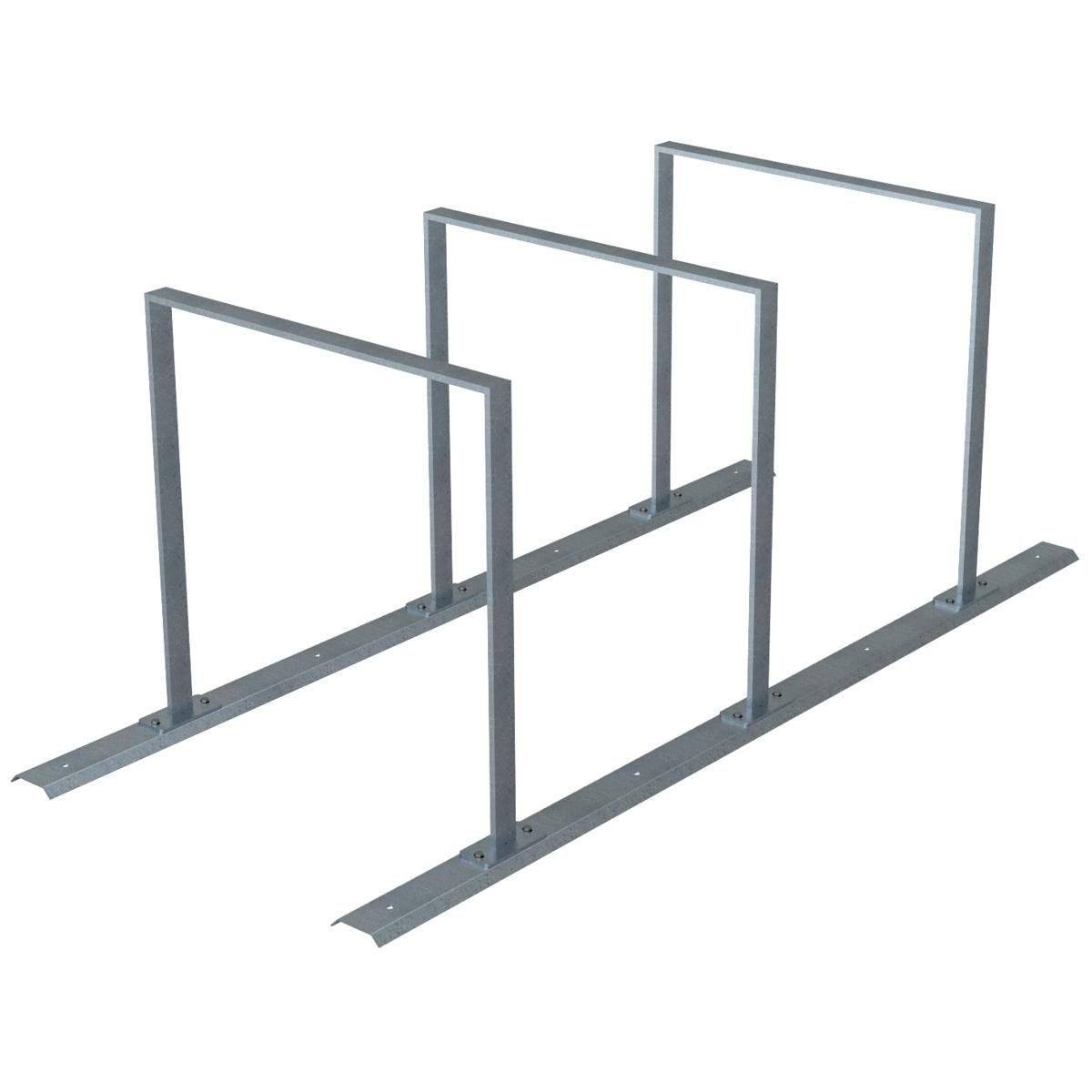 Anlehnbügel Schienensystem, 3 Bügel Flachstahl 50x12 mm, 2100x800mm (LxB), zum Aufschrauben-3