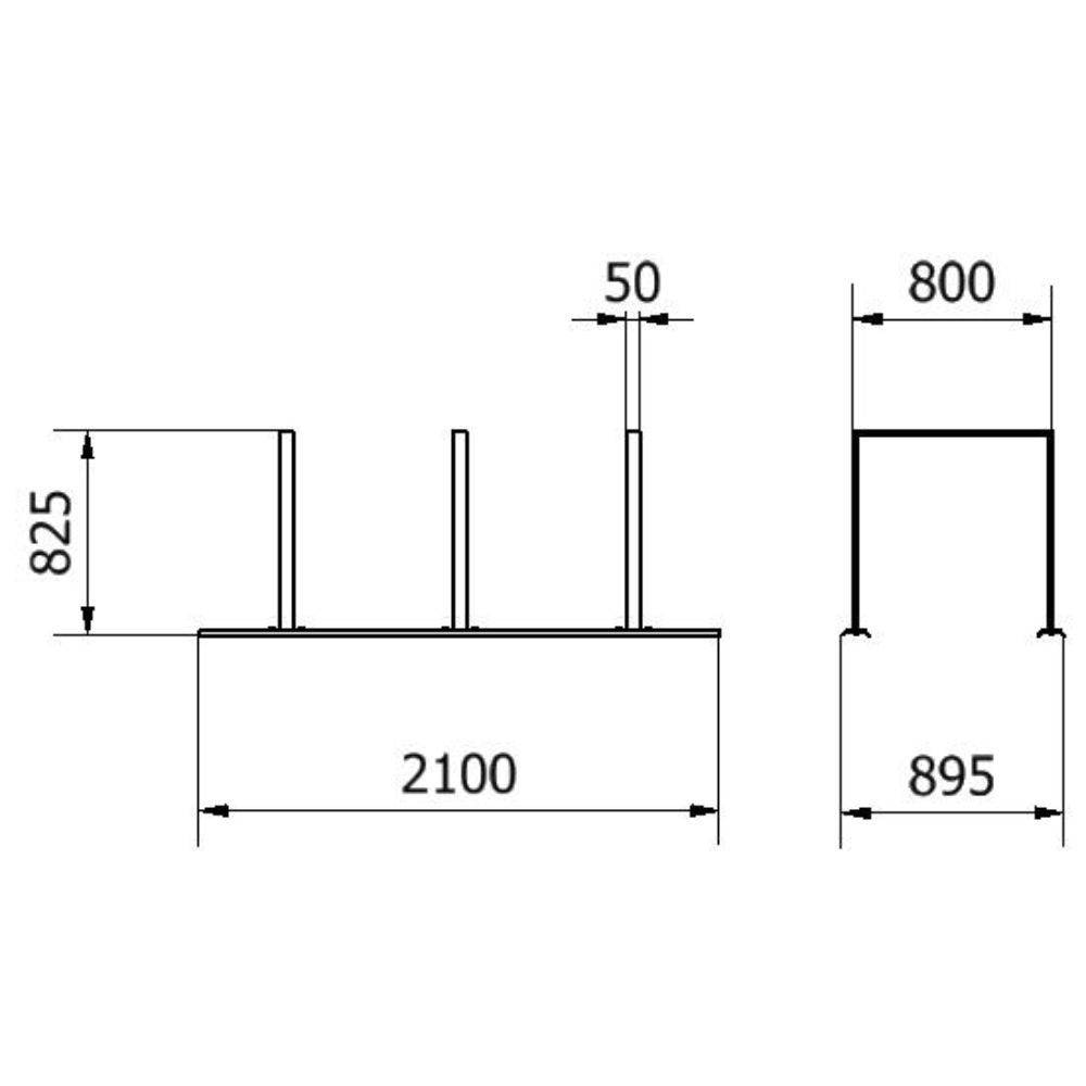 Anlehnbügel Schienensystem, 3 Bügel Flachstahl 50x12 mm, 2100x800mm (LxB), zum Aufschrauben-4