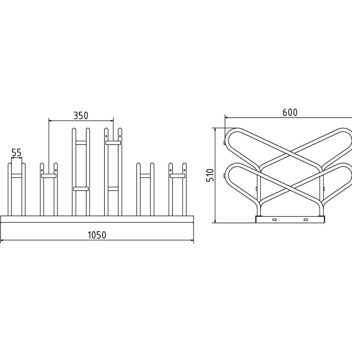 Fahrradständer, 2x3 Plätze, Reihenanlage 1050x600 mm, Hoch-/Tiefstellung, beidseitig, feuerverzinkt-3
