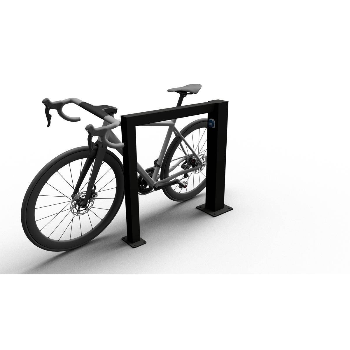 E-Bike-Anlehnbügel Ladestation, Vierkantrohr, 800 x 800 mm (HxB), Aufdübeln, schwarz-1