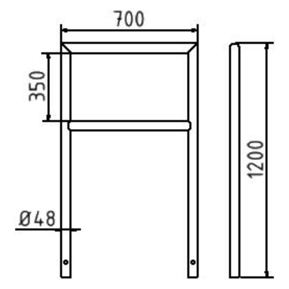 Abweisebügel auf Gehrung geschweißt, Stahlrohr Ø48mm, 1200x700 mm (HxB), Querholm, Eisenglimmer-1