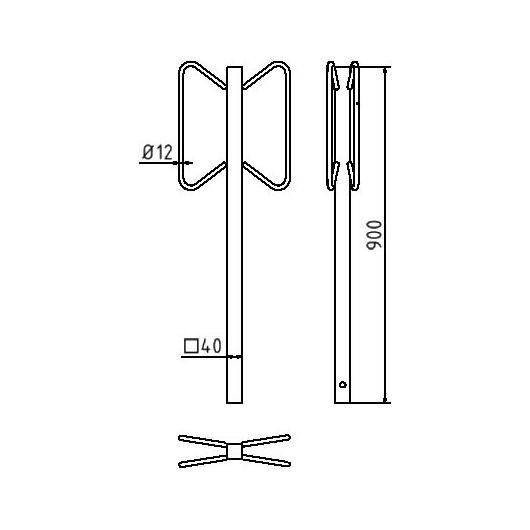 Einzelparker zum Einbetonieren, Standrohr 40x40 mm, Bügel 12mm Rundstahl, Höhe 500mm, zweiseitig-4