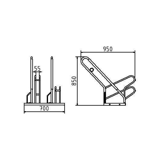 Fahrradständer mit Anlehnbügel, Höhe 850mm, Länge 700mm, Hoch-/Tiefstellung, einseitig, 2 Plätze-4