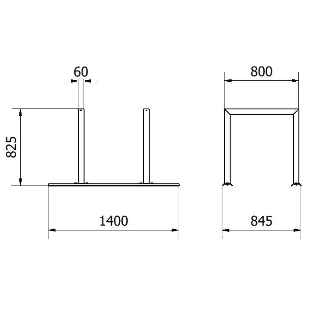 Anlehnbügel Schienensystem, 2 Bügel Stahlrohr 60x60 mm, 1400x800mm (LxB), zum Aufschrauben-3